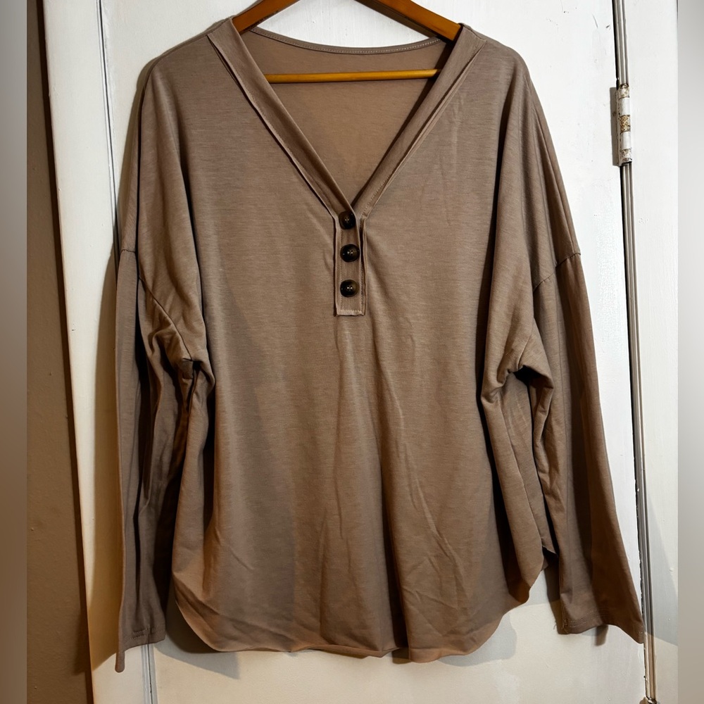 SHEIN Tan Button Down Women's Top